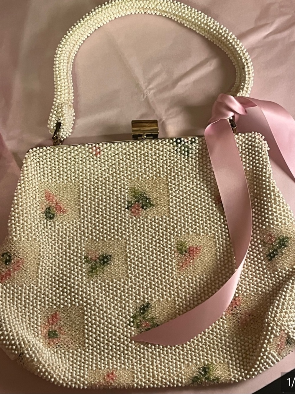 Vintage Beaded  floral pattern Cream Clutch  1950s. Once loved never forgotten - Picture 2 of 3